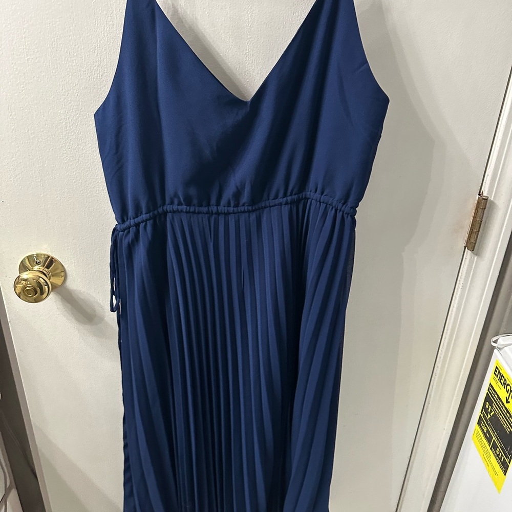 ASOS Blue Pleated Maxi Dress V-Neck Sleeveless